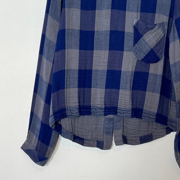 Cloth & Stone Long Sleeve Braided Back Plaid Top Blue Gray Small - Picture 5 of 10